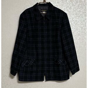 Requirements Black‎ Wool Blend Lined Blue Plaid Jacket Button Up Pockets Sz 16